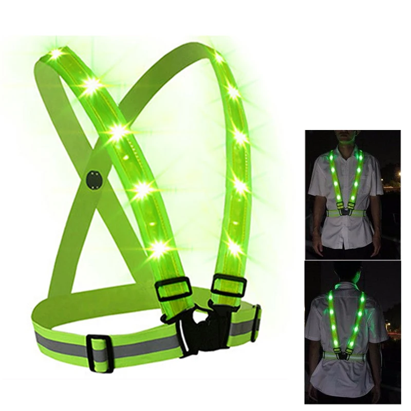 Cycling Outdoor Sports LED Reflective Vest Belt with 3 Light Modes Adjustable Safety Vest for Night Running Cycling