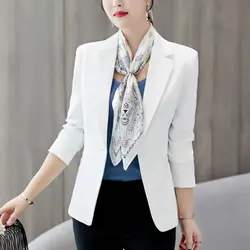 Корейская версия маленького костюма куртка Женская Осень Весна Новый женский Тонкий длинный рукав офисный чистый цвет большой размер