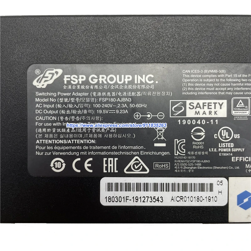 FSP 스위칭 전원 어댑터 19.5V 9.23A FSP180-AJBN3 노트북 충전기 Tongfang XNE15E19 용 EVOO EG-LP5-BK MAG-15