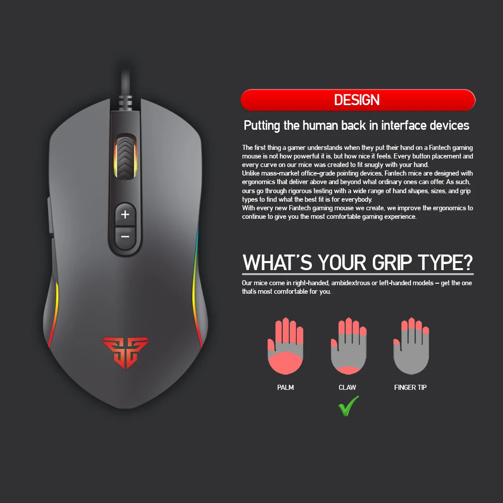 FANTECH X9 Gaming Mouse Adjustable 4800DPI RGB USB Wired 