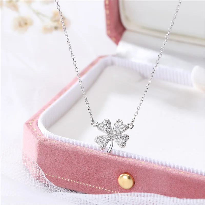 

Серебряное ожерелье Lucky 925 с кулоном в виде клевера, серебряные ювелирные изделия, ожерелья