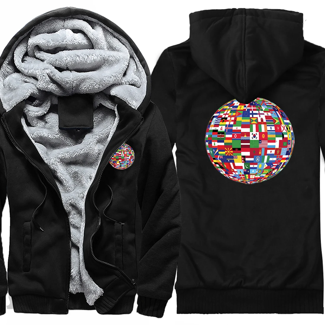 

The World Print Keep Warm Raglan Thicken Jackets For Mens Hip Hop Winter Hooded Fashion Tops Casual Streetwear sudadera hombre