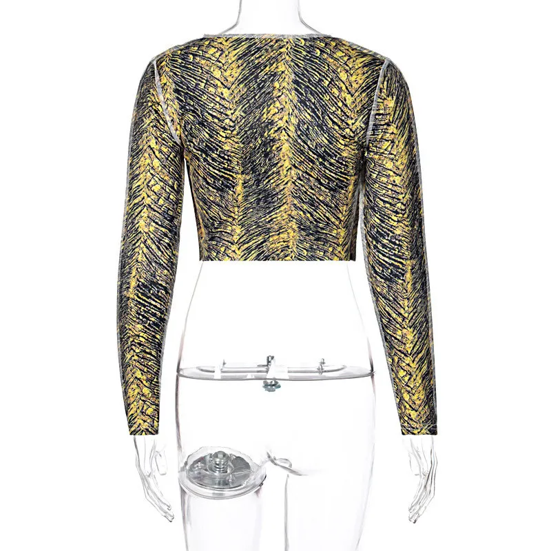 New Women's Hollow Lace Short Corp Top Long Sleeve V-neck Low Cut T-shirt Hight Street Sexy Lady Clothing Hiphop Street Wear