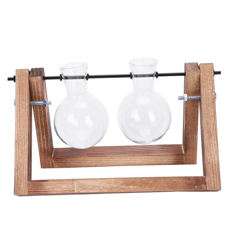 Деревянный современный стиль стекло Настольный завод Бонсай цветок Свадебная декоративная ваза с деревянным поддоном украшение дома аксессуары