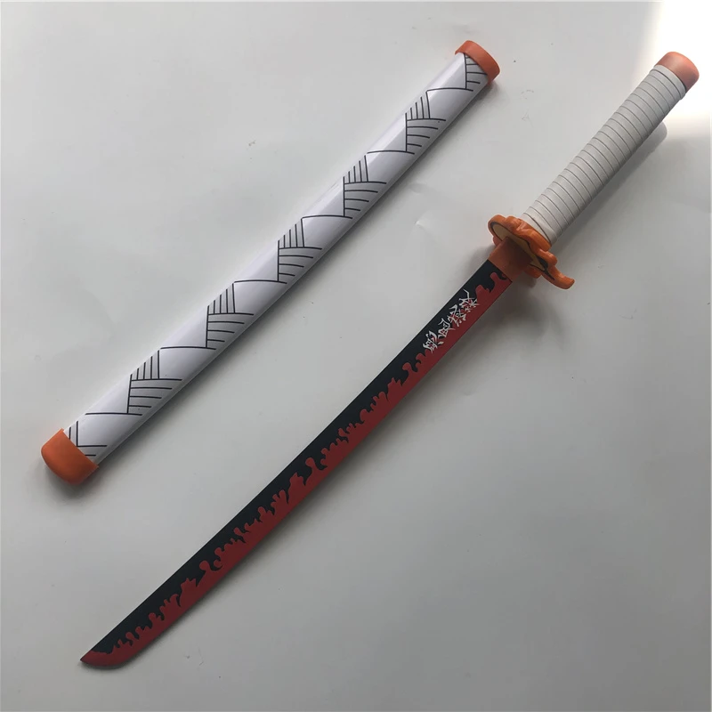 Anime 1 1 Cosplay Kimetsu No Yaiba Sword Weapon Demon Slayer Rengoku Kyoujurou B Sword Ninja Knife Wood Weapon Prop 80cm Swords Aliexpress