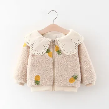 

Winter Warm Baby Girls Pineapple Lace Lapel Collar Thick Fleece Jacket Infant Cardigans Kids Outerwear Casual Coats casaco
