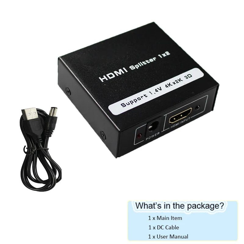 HDMI сплиттер 1X2 1 в 2 Out 4K HDCP 3D сплиттер усилитель сигнала питания 4K HDMI сплиттер для аудио HDTV 1080P Vedio DVD - Цвет: with dc cable