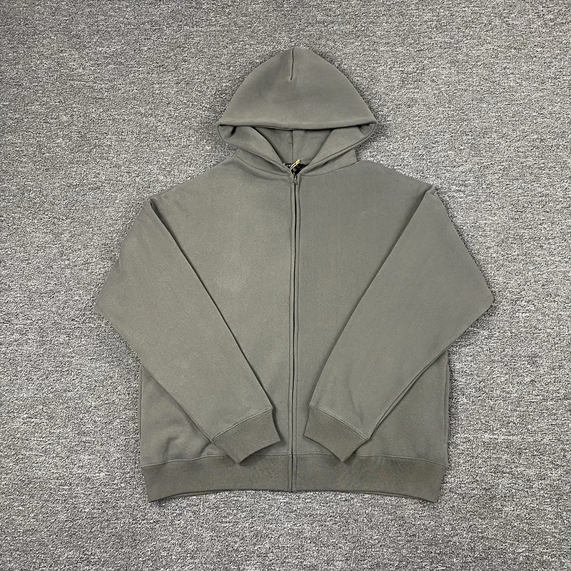 Schwere Stoff Einfarbig Kanye West Saison 6 Zip Hoodie Männer Frauen 1:1  Beste Qualität Casual Lose Grau Sweatshirts