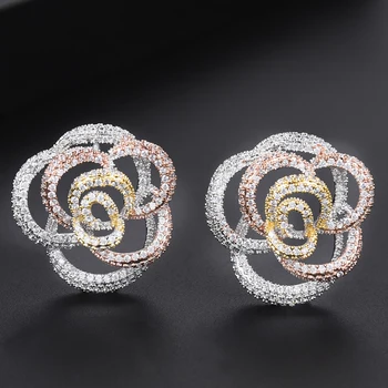 

LARRAURI Blooming Flowers Luxury Attractive Charm Stud Earrings for Bridal Wedding Jewelry Multicolor Sweet Romantic Lover Gift