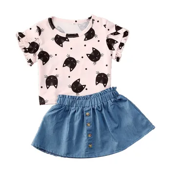 

Summer Infant Baby Girls Clothes Sets Cartoon Animal Print Short Sleeve T Shirts Tops A-Line Skirts 1-6Y