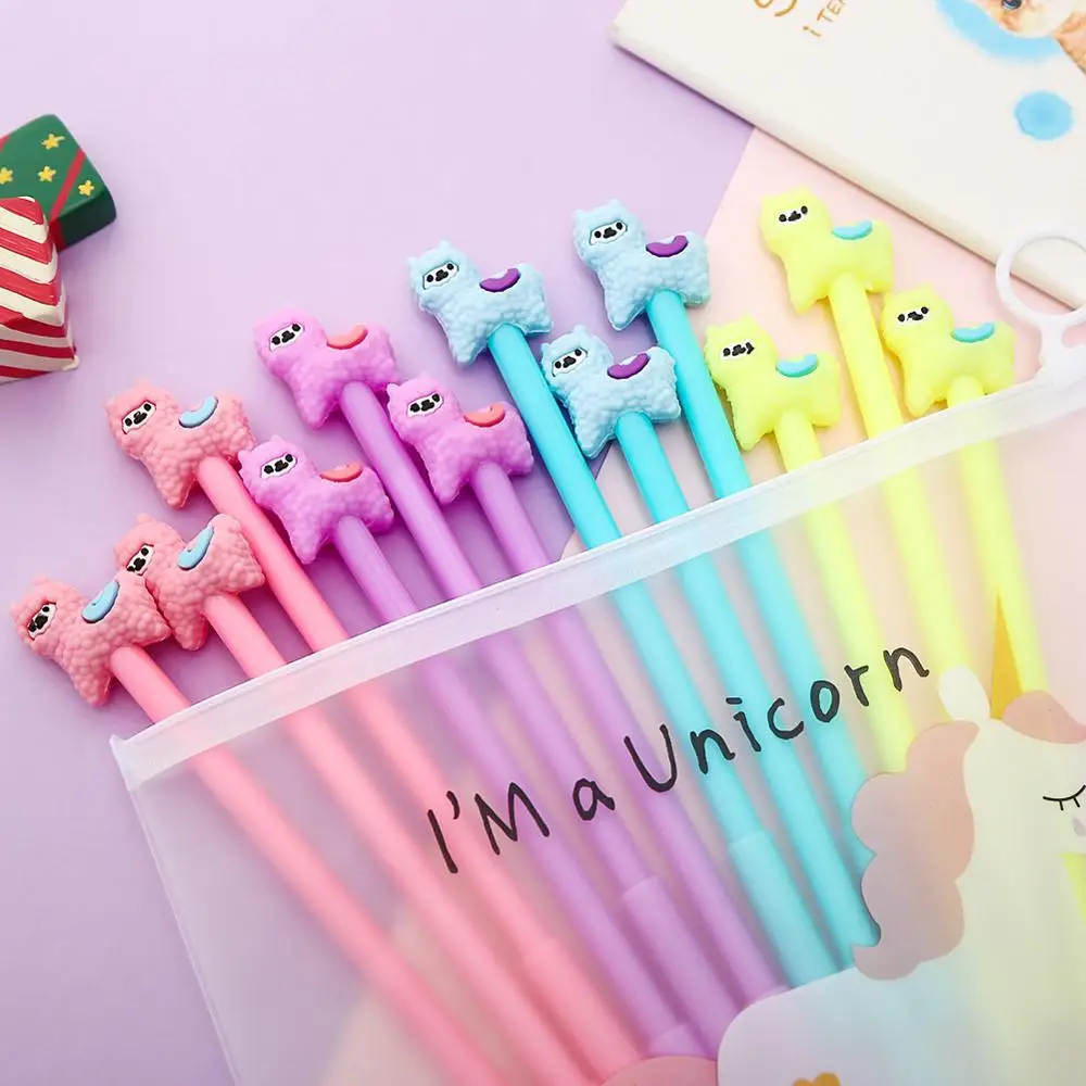 

12pcs Colored Alpaca Gel Pen Cute Nice Office School Supply Kawaii Stationery Thing Smooth Writing Material Black Blue Ink 0.5mm