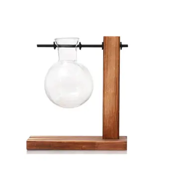 

Glass Test Tube Hydroponic Vase Elegant Table Vase For Water Setting Flowers Wooden Frame Home Decoration