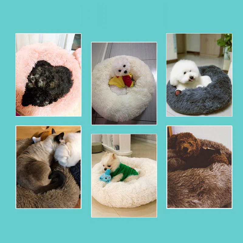 Новая круглая плюшевая в форме кошки, длинная кровать для кошек, круглая кровать для маленьких собак, кошачье гнездо, зимняя спальная кровать, ковер для щенков
