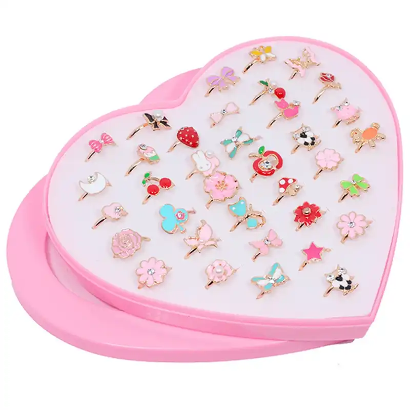 10 pçs/set bonito dia das crianças jóias de plástico crianças anéis meninas com mistura coreano estilo resina liga cabochons cor misturada presente