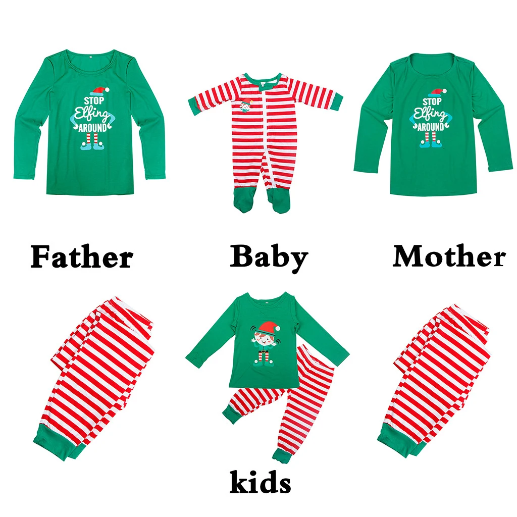 Рождественские одинаковые пижамы для всей семьи комплекты пижам Повседневная Пижама эльфа с длинными рукавами для папы и мамы, для мальчиков и девочек Одинаковая одежда для всей семьи