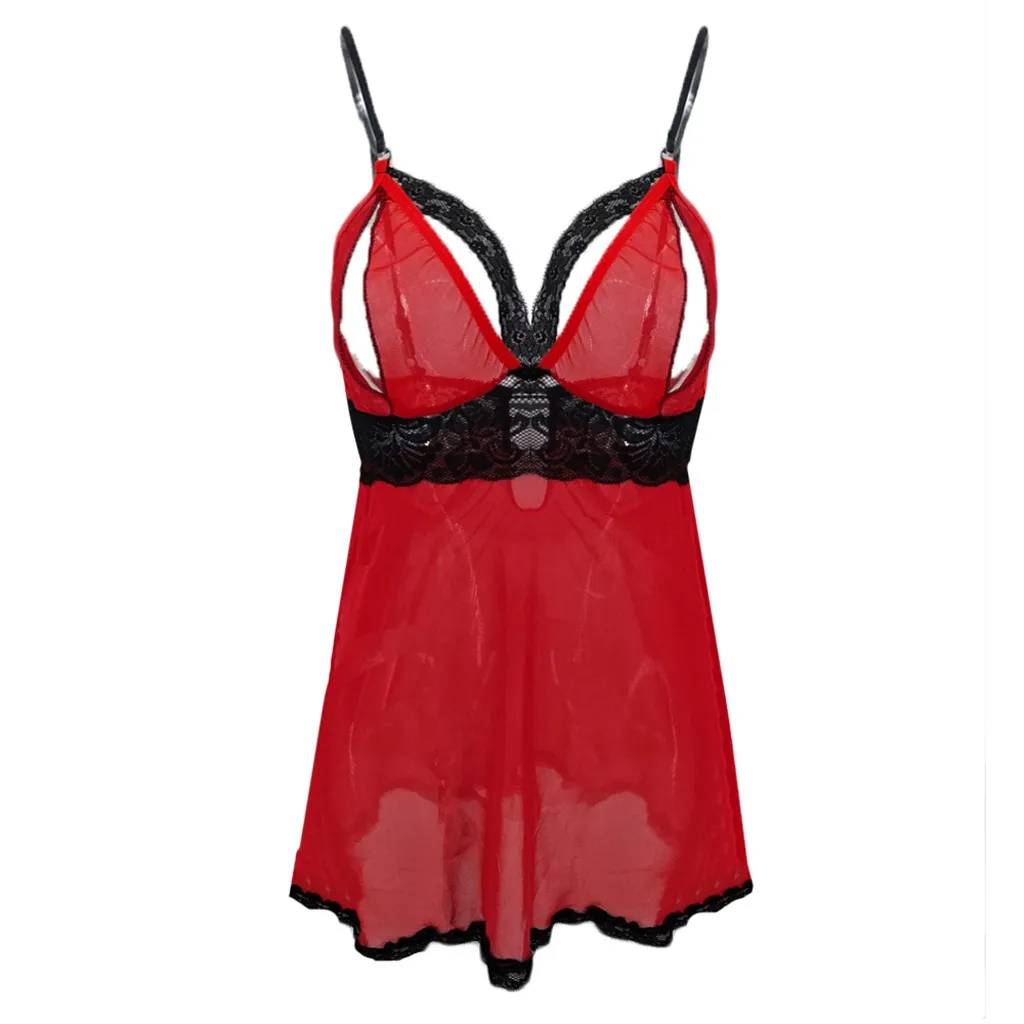 Сексуальное женское белье размера плюс, Эротическая Ночная сорочка, Кружевная Сетка, раздельная чашка, сексуальная одежда, ночная рубашка, костюм для женщин, S-3XL# p