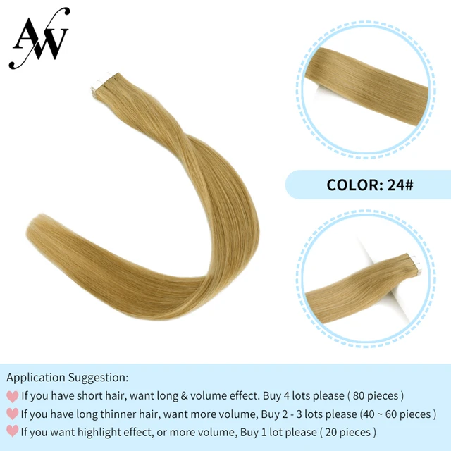 AW 12''-28'' Tape In Human Hair Extensions Straight Seamless Invisible Natural Machine Made Remy Adhesive Glue On Hair Extension #24