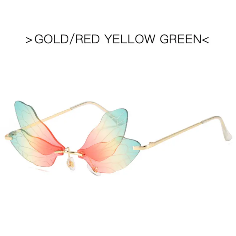 2022 Vintage Dragonfly Wings Sunglasses Fashion Rimless Women Clear Lens Eyewear Men Pink Sun Glasses UV400 Eyewear Female rectangle sunglasses Sunglasses