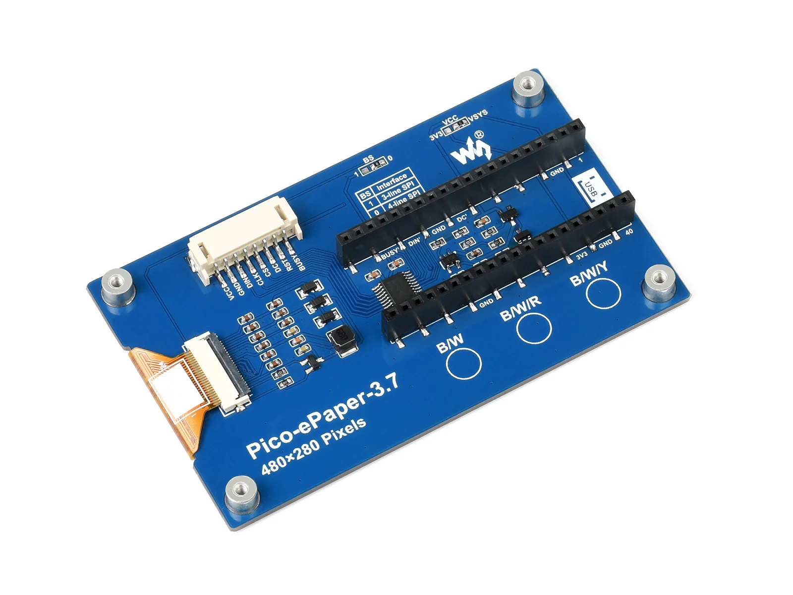 Wavesare-módulo de Exibição E-ink de 3.7 Polegadas para Raspberry pi Pico 480x280 Pixels Preto Branco Interface Spi Quadro demonstração - Imagem 6