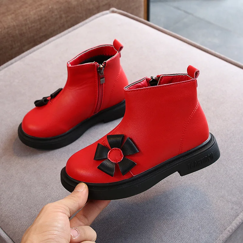 

New Fashion Children Autumn Winter Boots Cute Keep Warm Kids Girls Princess Snow Boots Antislip Leather Girl Floral Boots