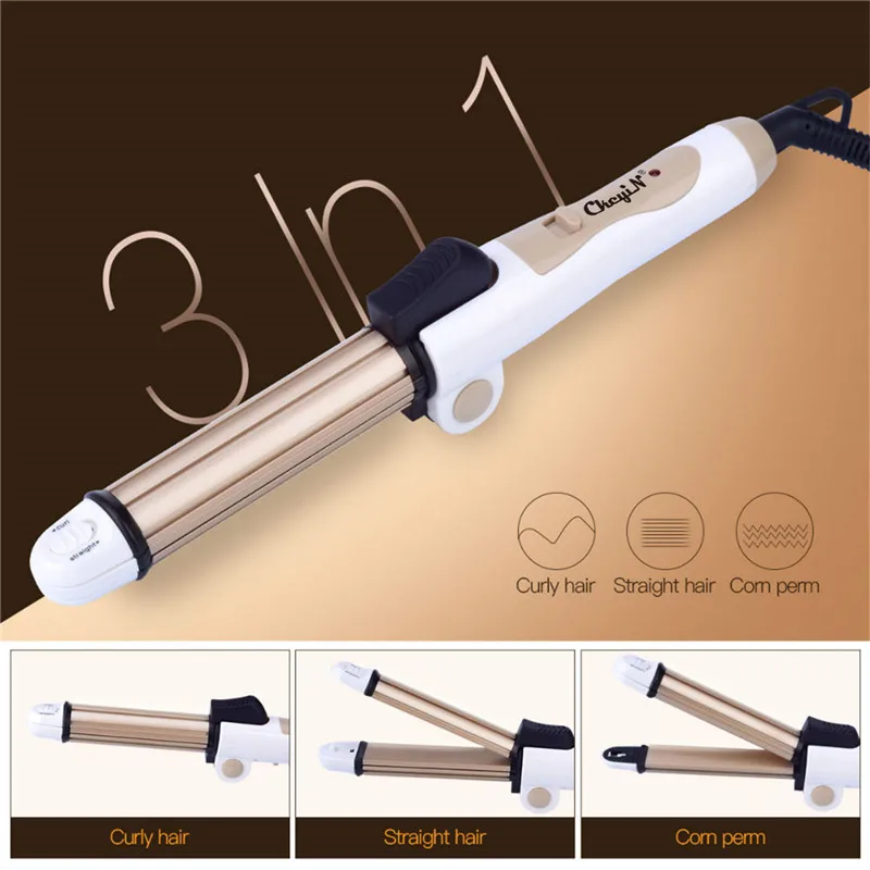 

CkeyiN 3 in 1 Foldable Hair Curler Fast Heating Mini Ceramic Curling Iron + Hair Straightener Flat Iron+Corn Plate Hair Curler