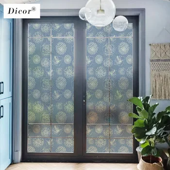 

Navy Blue European Style Window Fim Flowers Stained Glass Window Sticker Frosted Home Decor Livingroom Glass Door Foil Stickers