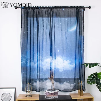 

2Pcs starry sky Tulle Curtains Modern Curtains for Living Room Blue Printed Tulle Curtains Window Drapes Sheer for the Bedroom