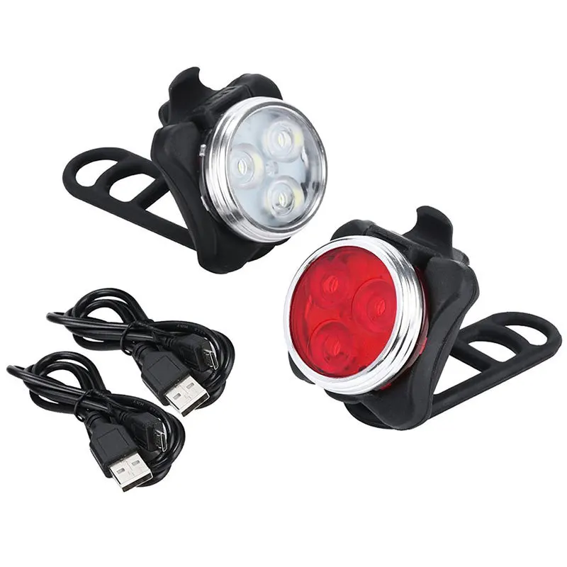 Cycling Bicycle Bike 3 LED Head Front Rear USB Rechargeable Tail Clip Light Lamp 