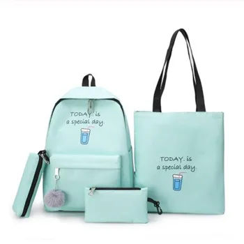 

4set Backpack Fashion Women Backpack Canvas Shoulder Bags Printing Girl School bag Mochilas Female Children Student Backpack