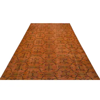 

Orange Turkish Rug, Floral Rug Overdyed Big size kilim rug 1702