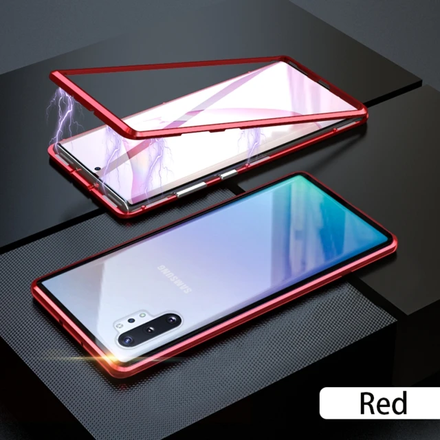 Металлический Чехол Luphie с магнитной адсорбцией для samsung Galaxy Note 10 Note 10 Plus, задний бампер из закаленного стекла, магнитный чехол s - Цвет: Red