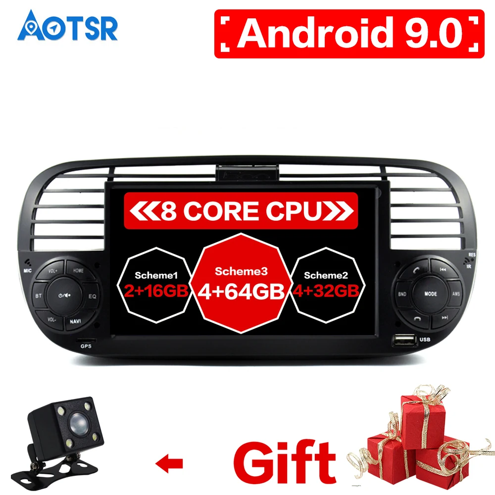 Автомобильный мультимедийный плеер Aotsr Android 9 Bluetooth GPS для FIAT 500 2 ГБ 16 Автомобильная