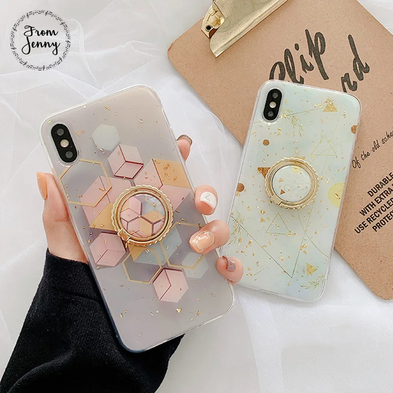 From Jenny сусального золота кронштейн для iPhone 11 pro x xr max 6 6s 7 8 плюс простое кольцо для телефона TPU Мягкий защитный чехол