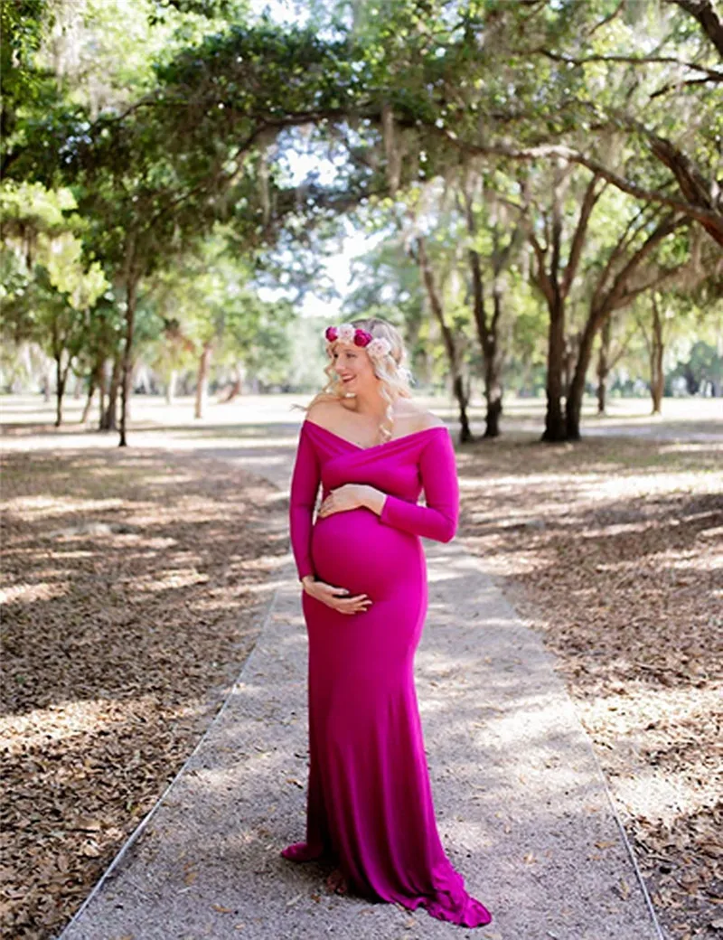 Осеннее элегантное приталенное платье для беременных; одежда для фотосессии с длинным рукавом и v-образным вырезом; приталенное Макси-платье для беременных; D20