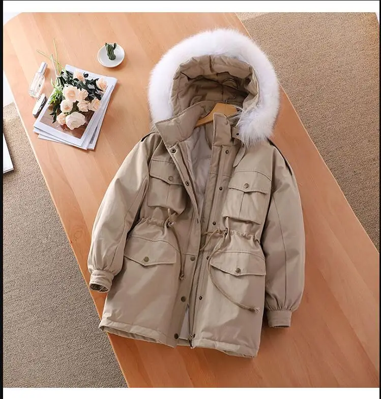 Véritable col RU fourrure de Ратон laveur manteau d'hiver femmes длинные ИСП le bas парка avec une capuche blanc canard ИСП le bas Толстовка femme épaisse femmes манто lâche