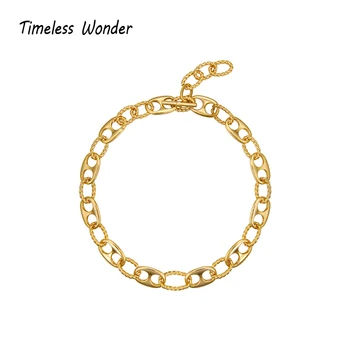 

Timeless Wonder Brass Pig Nose Pave Chains Necklace Women Jewelry Punk Gothic Runway Designer Trendy Japan Versatile Rare 7349