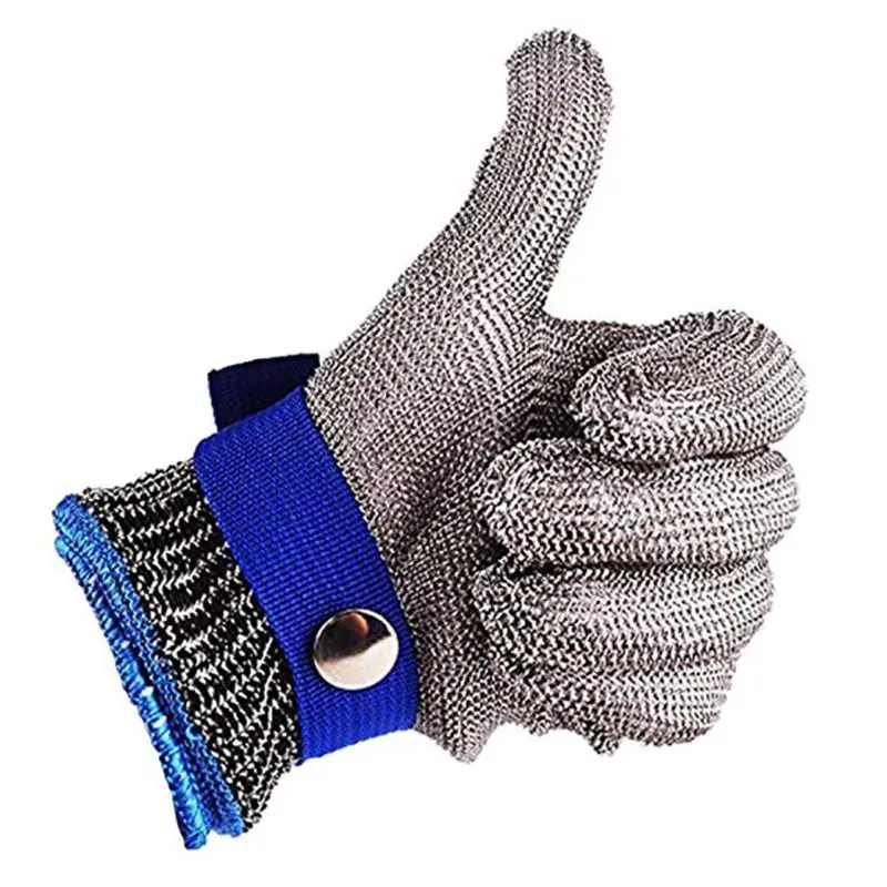

Blue Red Safety Cut Proof Stab Resistant Stainless Steel Metal Mesh Butcher Glove High Performance Level 5 Protection D08B