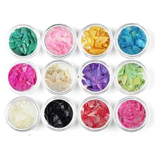 12 caixa de unhas decorações irregular pérola casca fatia tamanho misto fragmento encantos multi spangles unha ponta abalone concha concha concha 3d