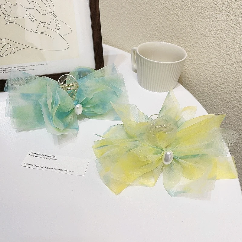 Корейский бант заколка для волос Большой Цветок Краб ручной работы кружевная