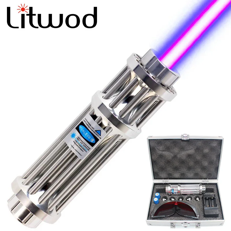

1200MW laser pen Blue Laser Pointer Flashlight lighted cigarette & match Beam Lazer Module + 16340 Battery + Charger + box