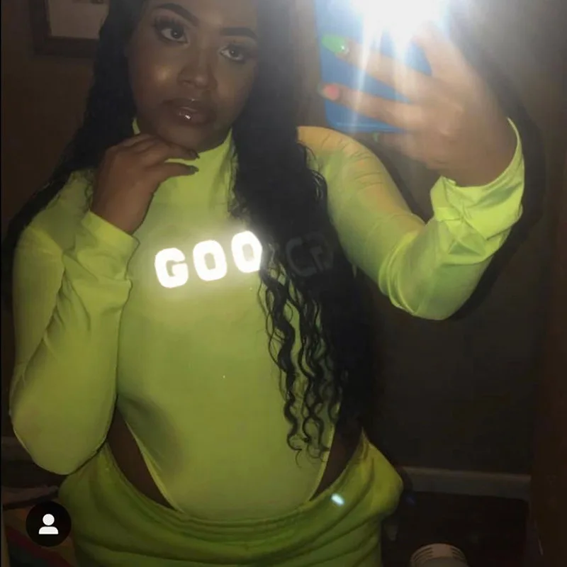 bodysuit long sleeve turtleneck Ladies neon clothes Nightclub streetwear Sexy skinny top Women's bodycon