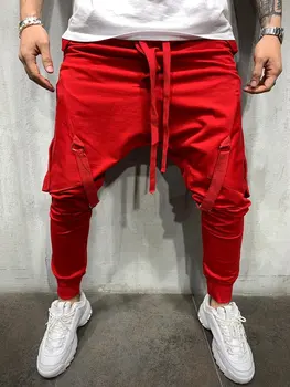 

Big Pocket Footbound Sports Casual Pants Men's Pure Cotton New Popular Men's Sports Pants Tether Hip Hop Pencil Pants 2019