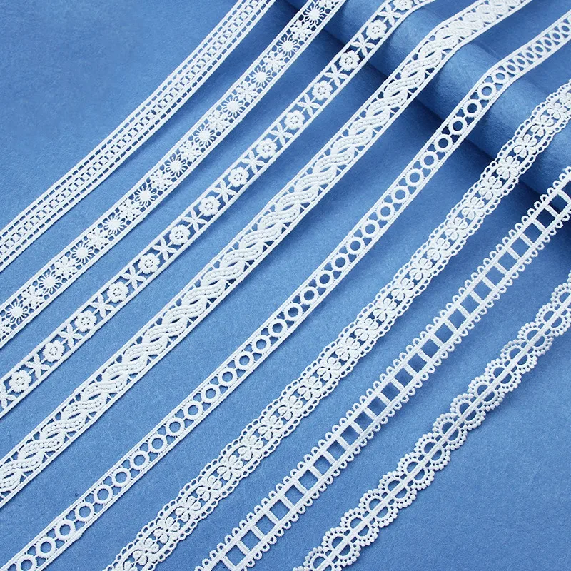 White Cotton Embroidered Lace Trim Ribbons 5yards Fabric DIY Sewing Handmade Craft Materials Clothes Home Decoration