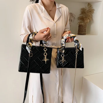 

Fashion bright silk scarf women's Square handbag bags for women solid color high quality messenger bag crossbody bags for women