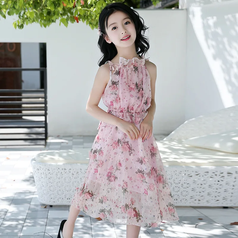 Bohemian Summer Girls Flower Dress Kids Girl Beach Dresses abiti per bambini in Chiffon abiti floreali per ragazze adolescenti 6 8 10 12 14 anni