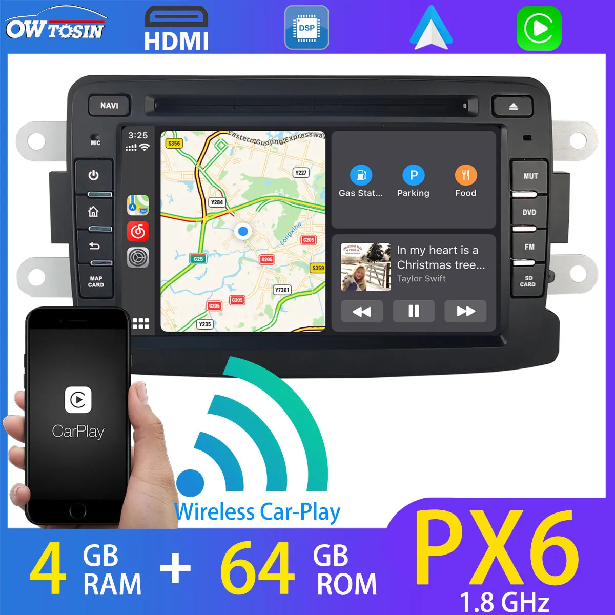 Автомобильный DVD-проигрыватель PX6 Android 10 0 4 Гб + 64 ГБ мультимедийный проигрыватель