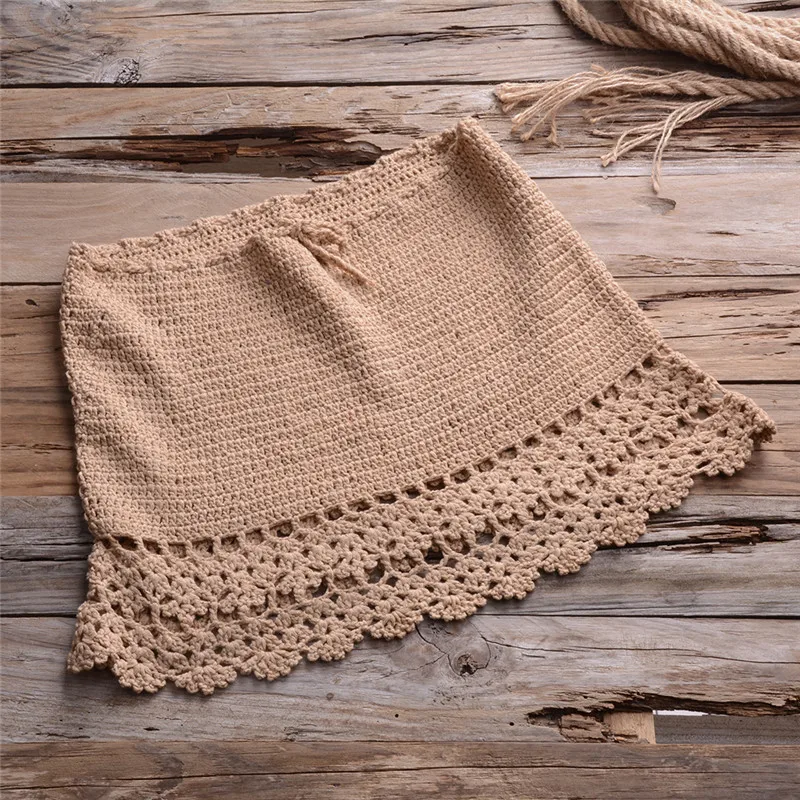 Handmade Crochet Bikini Cover Up Transparent Crop Top High Waist Skirts Bikini Bottom Swimsuit Women Bathing Suit Beach Cover-up