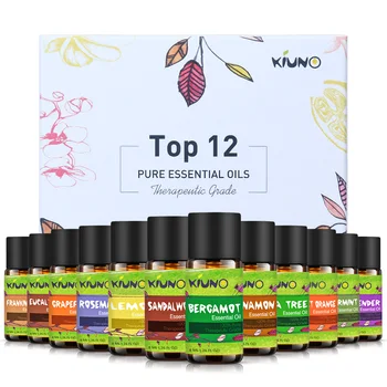 

KIUNO 12Pcs 8ml Gift Box Set Pure Essential Oils for Aromatherapy Diffusers Lavender Tea tree Lemongrass Orange Rosemary Oil