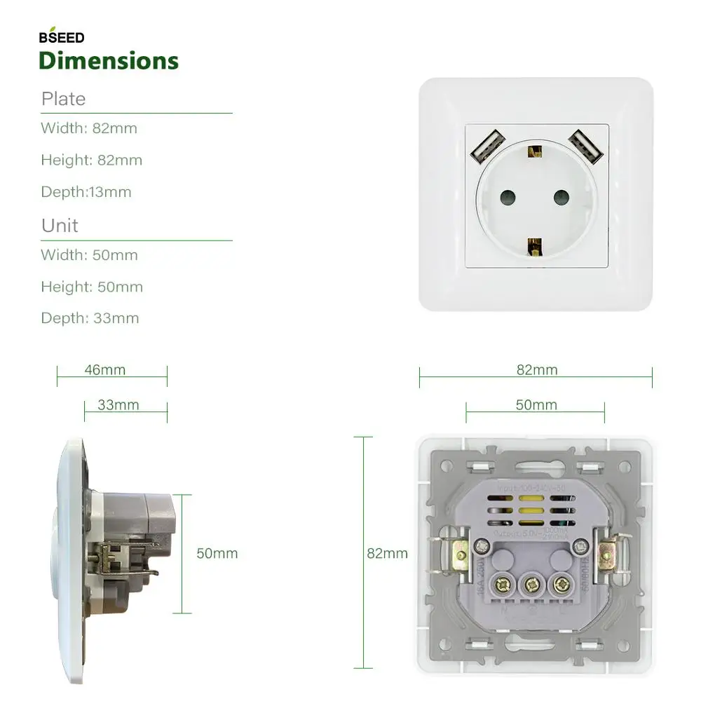 Водонепроницаемая настенная розетка BSEED европейского стандарта электрическая