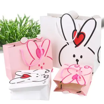 

10pcs/lot Cartoon Rabbit Pattern Children Birthday Party Paper Hand Bag Baby Shower Christening Gift Bag Clothing Bag
